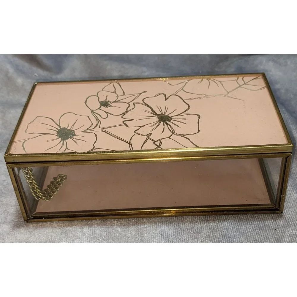 Mele & Co. Pink And Gold Floral Glass Trinket Box